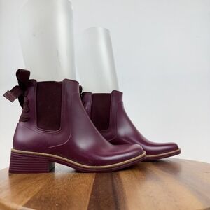 New Womens Bernardo Briton Burgundy Rubber Bow Chelsea Rain Boots Size 9 M NWOB